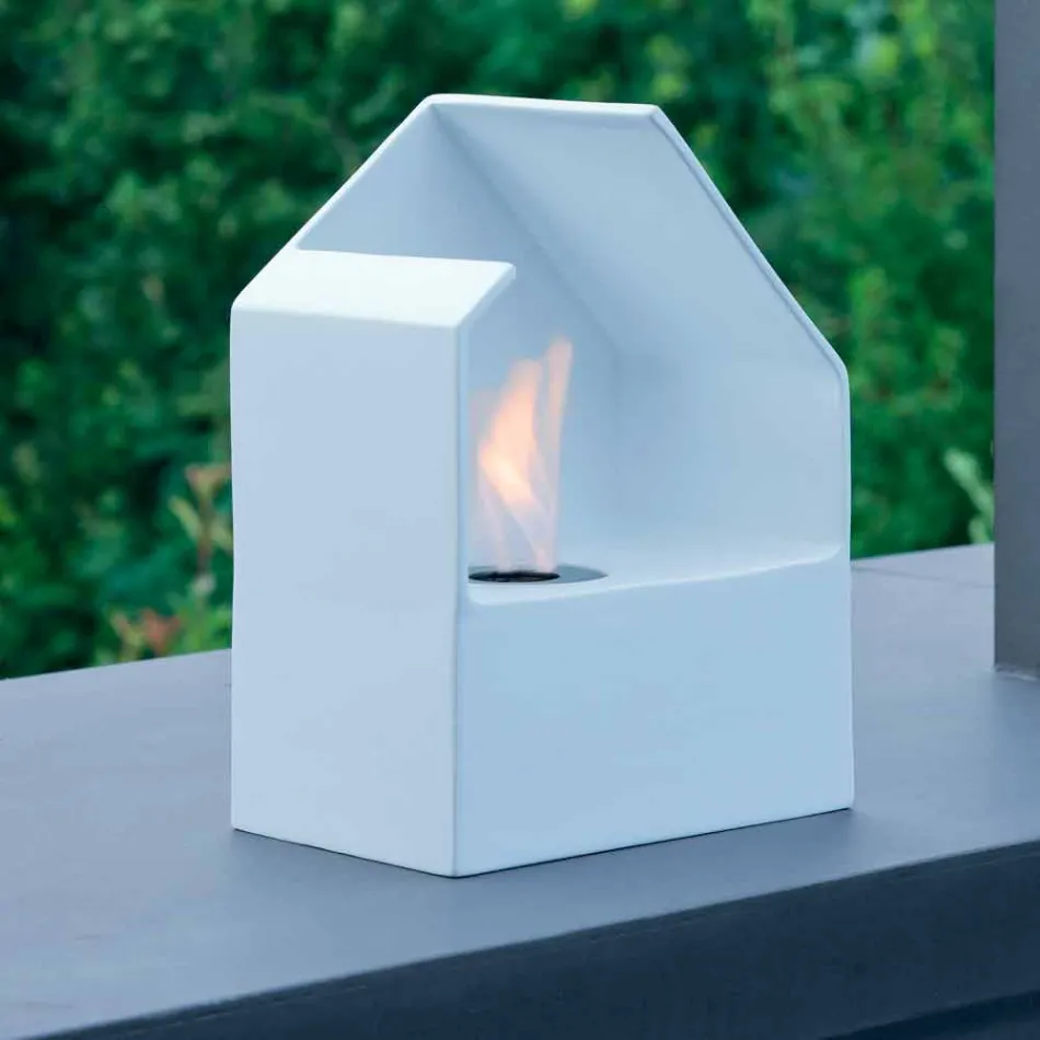 Modern tabletop bioethanol fireplace made of steel and ceramic Curtis Viadurini