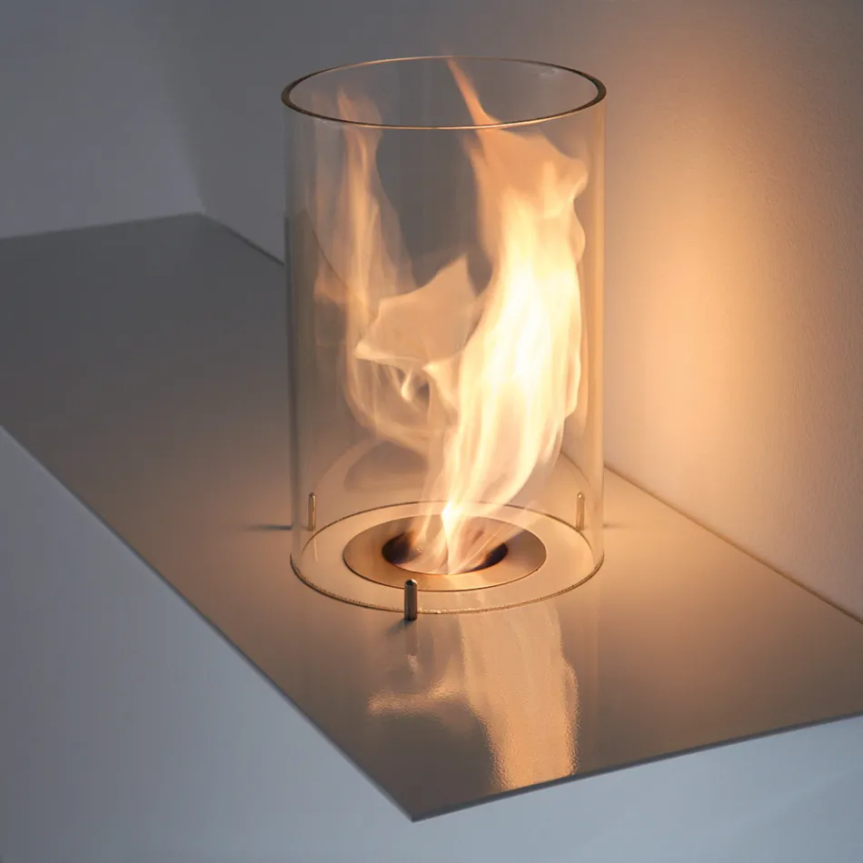 Modern Design Wall Biofireplace in Painted Steel and Glass - Malcolm Viadurini