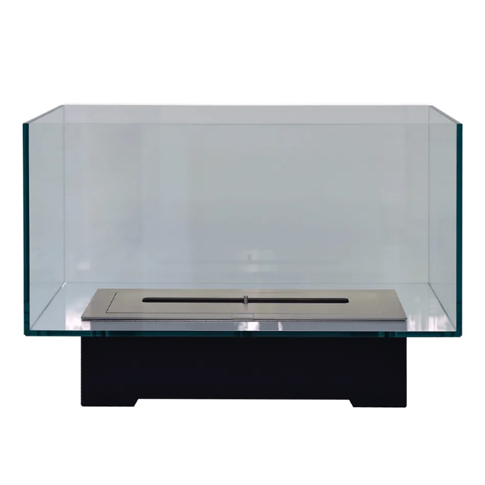 Modern Design Floor Bio-fireplace in Glass and Steel or Corten - Bradley Viadurini