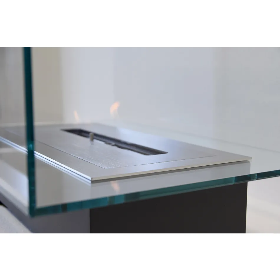 Modern Design Floor Bio-fireplace in Glass and Steel or Corten - Bradley Viadurini