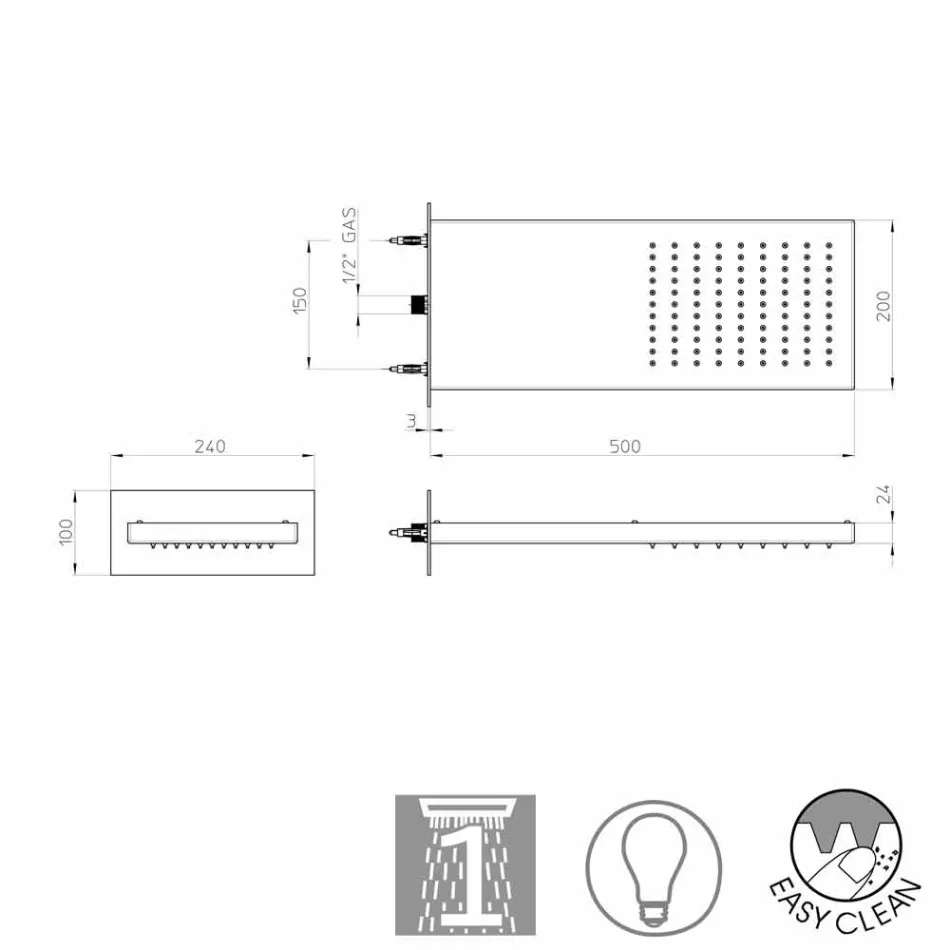 Bossini Manhattan shower head in stainless steel with shower, rain Viadurini