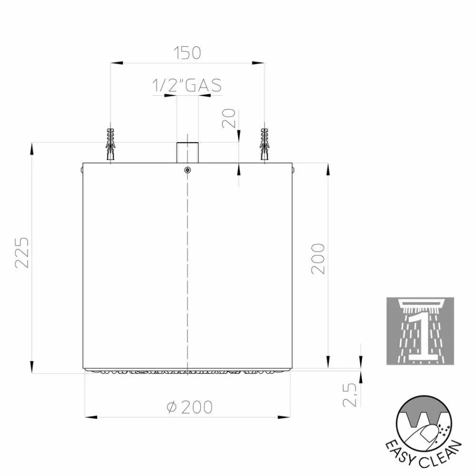 Bossini Oki 200 shower head with a modern design in a jet Viadurini