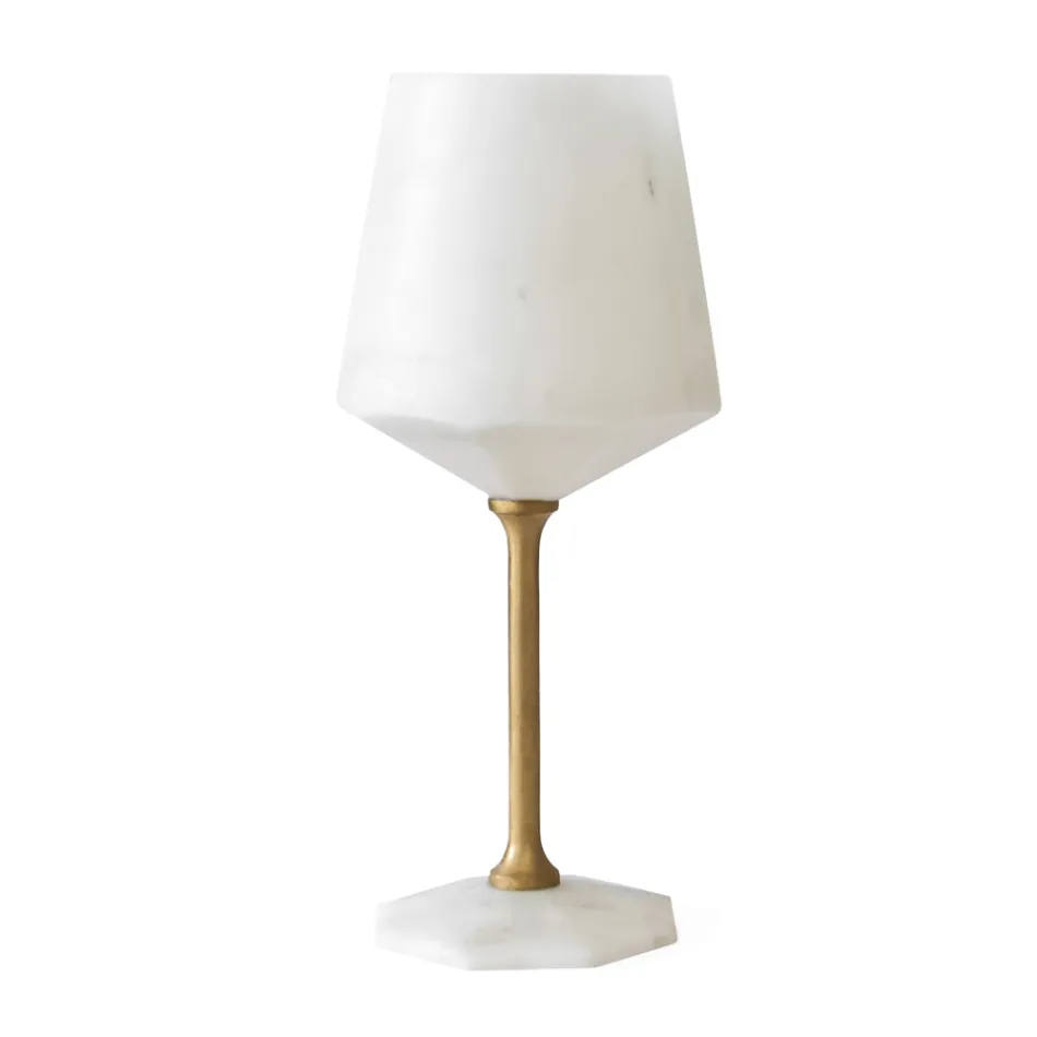 Wine Glass in Satin White Carrara Marble and Brass Design - Caglio Viadurini