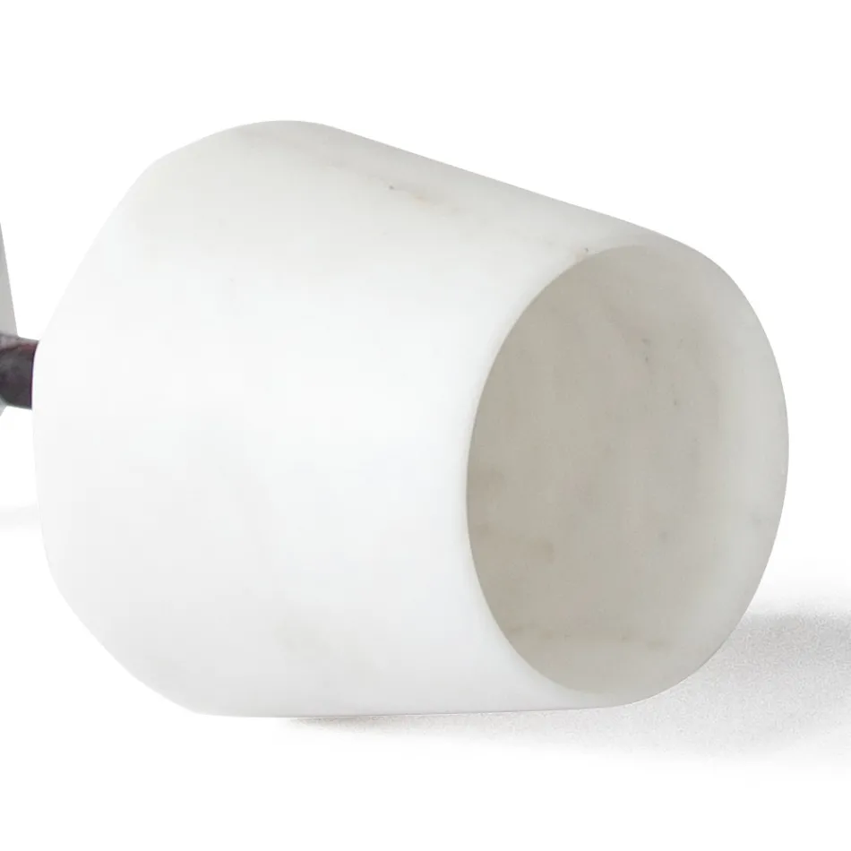 Wine Glass in Satin White Carrara Marble and Red Levanto - Caglio Viadurini