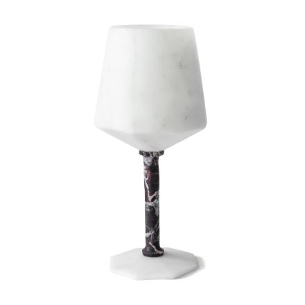 Wine Glass in Satin White Carrara Marble and Red Levanto - Caglio Viadurini
