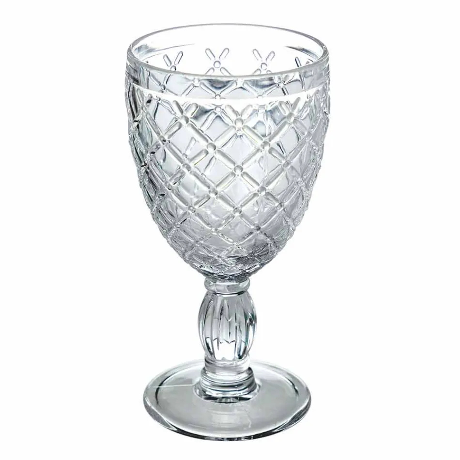 Wine or Water Goblet in Colored or Transparent Glass with Decorations, 12 Pieces - Rocca Viadurini