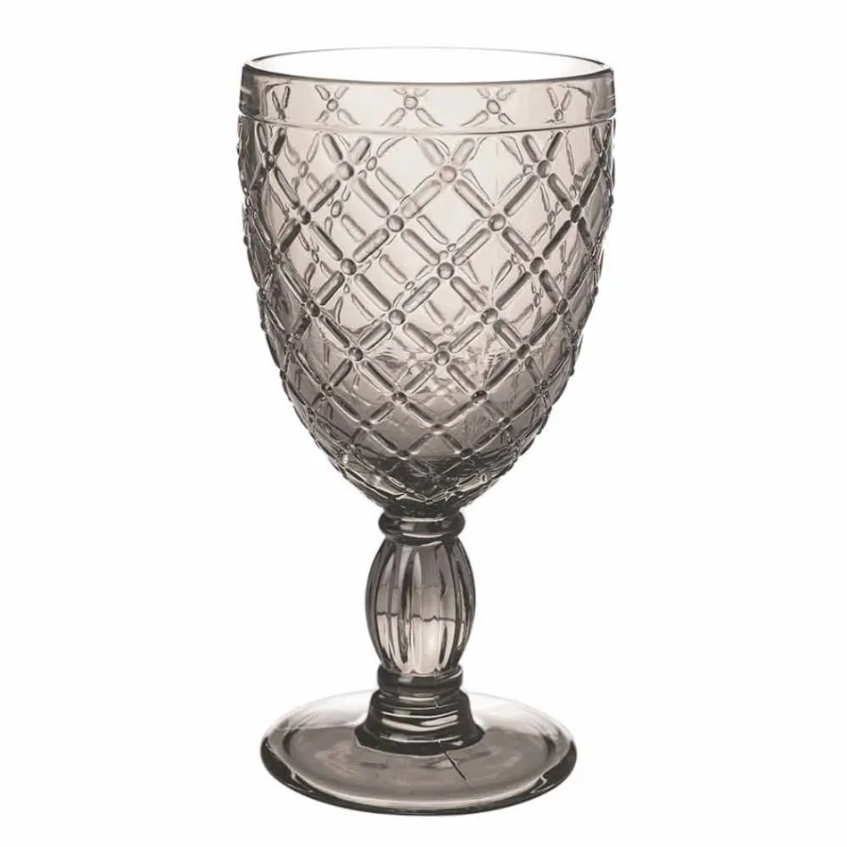 Wine or Water Goblet in Colored or Transparent Glass with Decorations, 12 Pieces - Rocca Viadurini