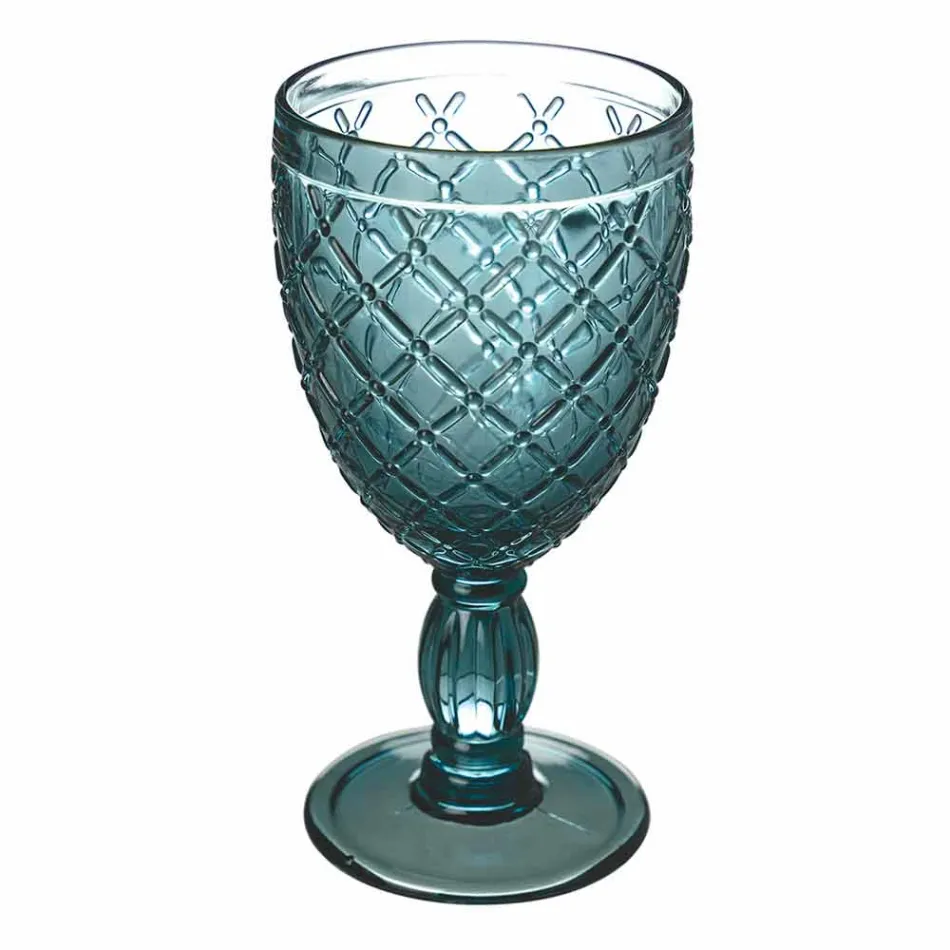 Wine or Water Goblet in Colored or Transparent Glass with Decorations, 12 Pieces - Rocca Viadurini