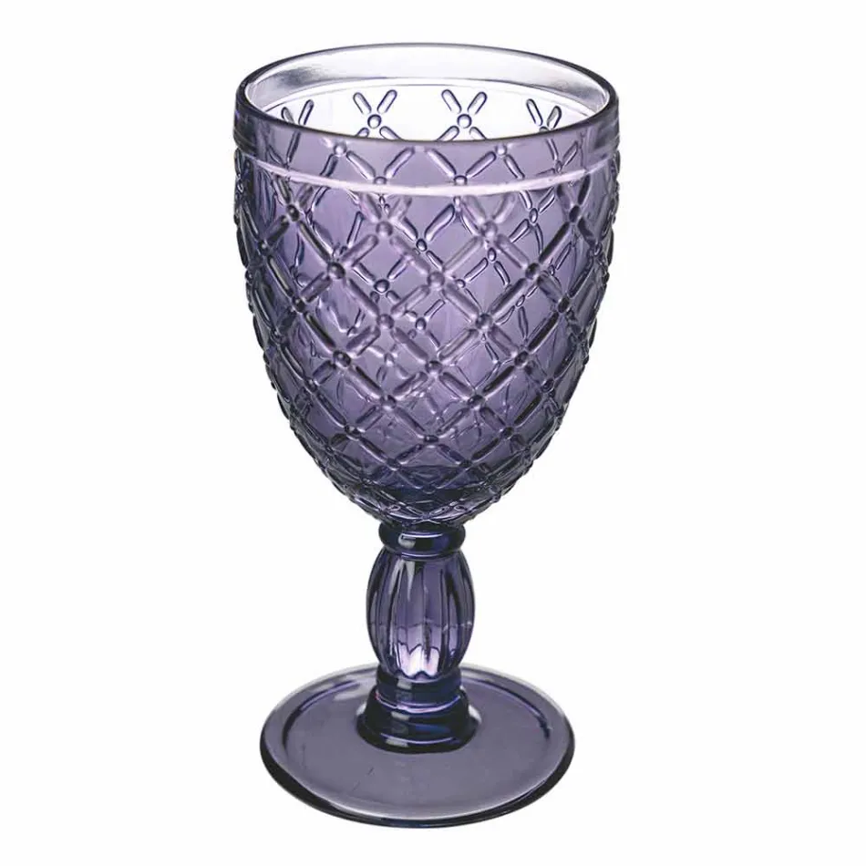 Wine or Water Goblet in Colored or Transparent Glass with Decorations, 12 Pieces - Rocca Viadurini