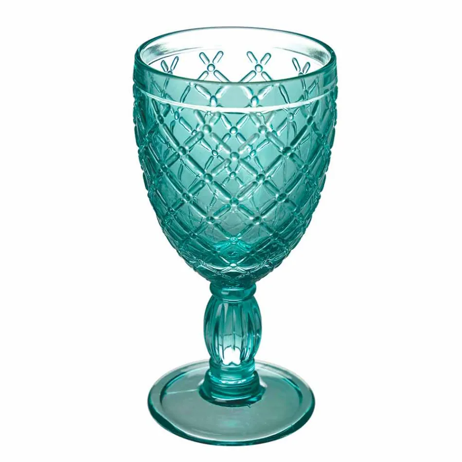 Wine or Water Goblet in Colored or Transparent Glass with Decorations, 12 Pieces - Rocca Viadurini