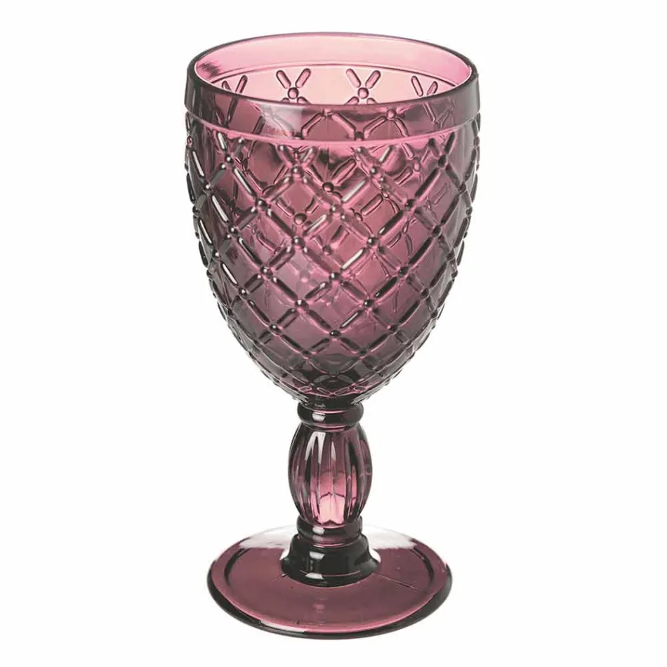 Wine or Water Goblet in Colored or Transparent Glass with Decorations, 12 Pieces - Rocca Viadurini