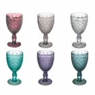 Wine or Water Goblet in Colored or Transparent Glass with Decorations, 12 Pieces - Rocca Viadurini