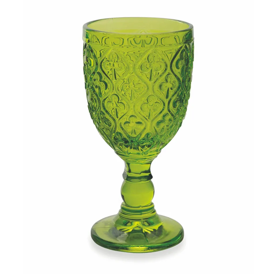 Wine or Water Goblets in Colored Glass and Arabesque Decoration 12 Pieces - Morocco Viadurini