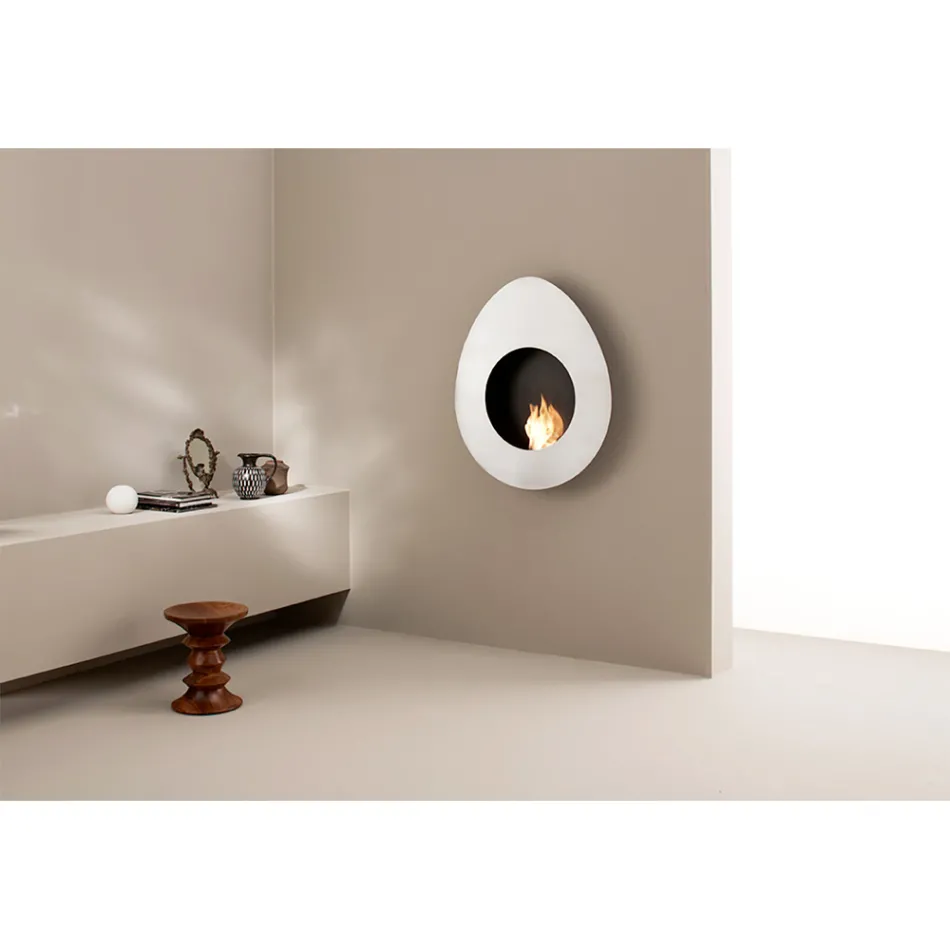 Wall Bioethanol Fireplace in Oval Design Painted Steel - Guiscard Viadurini