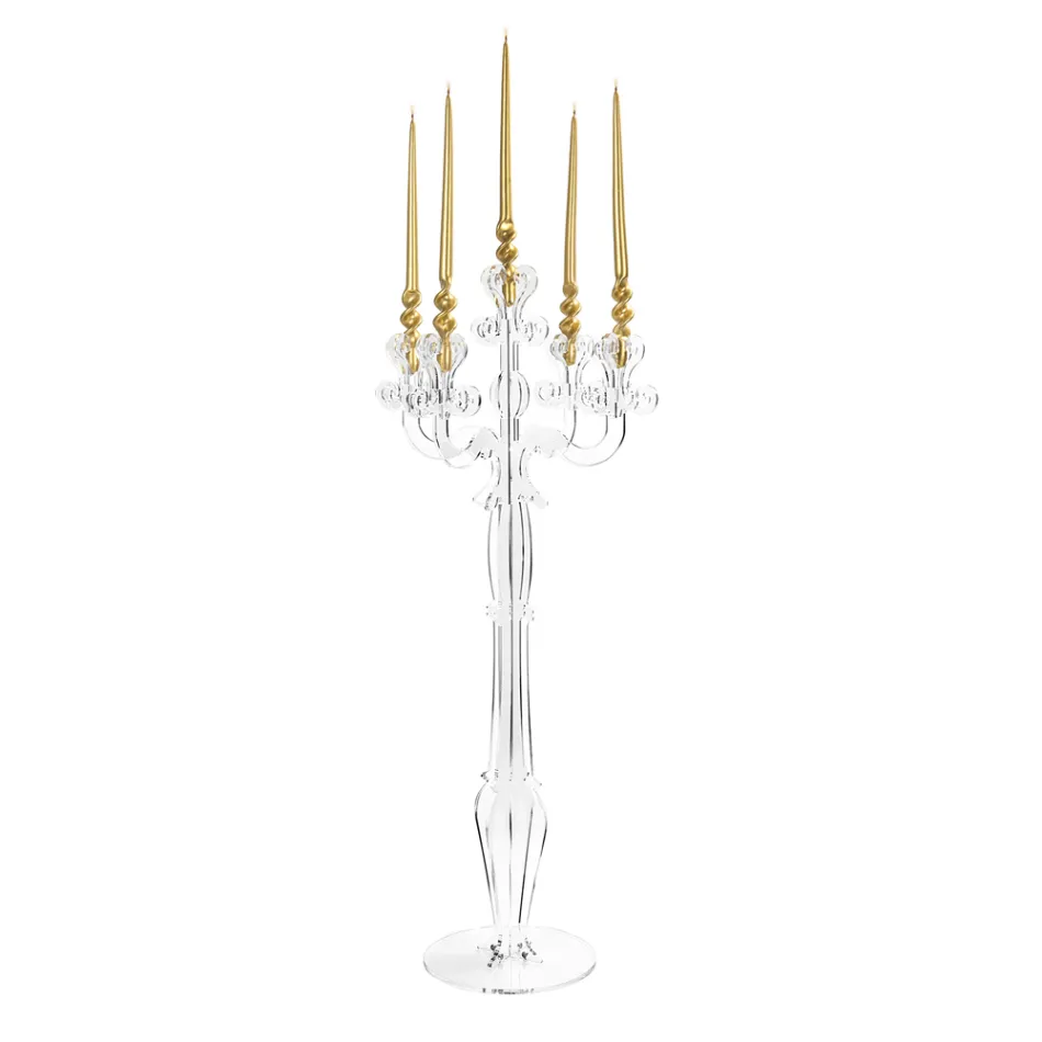 Transparent Plexiglass Candelabra with 3 Flames Made in Italy - Paolino Viadurini
