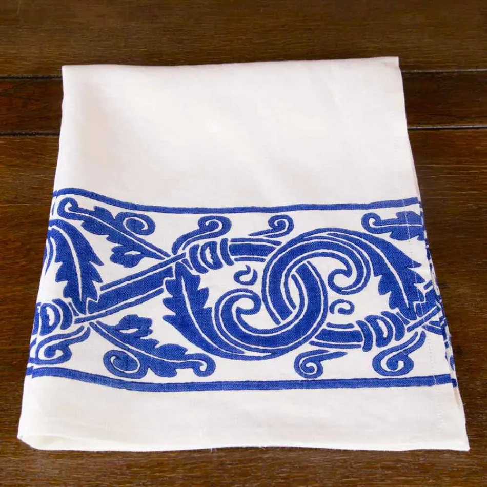 Linen Canvas of Italian Craftsmanship with Hand Printed Design - Trademarks Viadurini