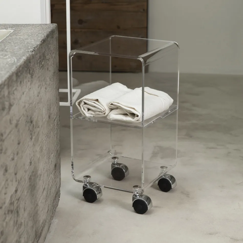 Trolley Column in Transparent Acrylic Crystal 1 or 3 Shelves - Minervo Viadurini