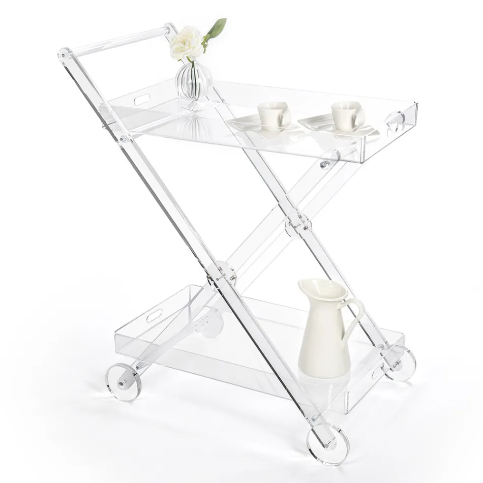Kitchen Trolley 4 Wheels in Transparent Plexiglass or with Wood - Magimbo Viadurini