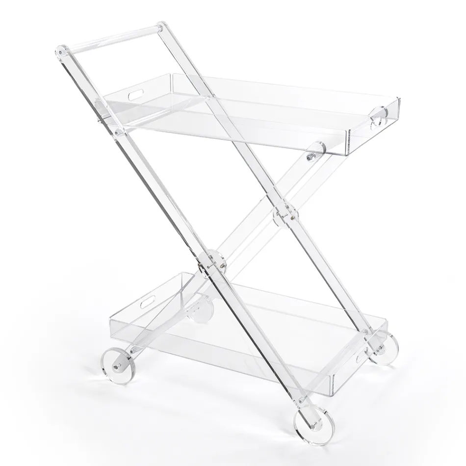Kitchen Trolley 4 Wheels in Transparent Plexiglass or with Wood - Magimbo Viadurini