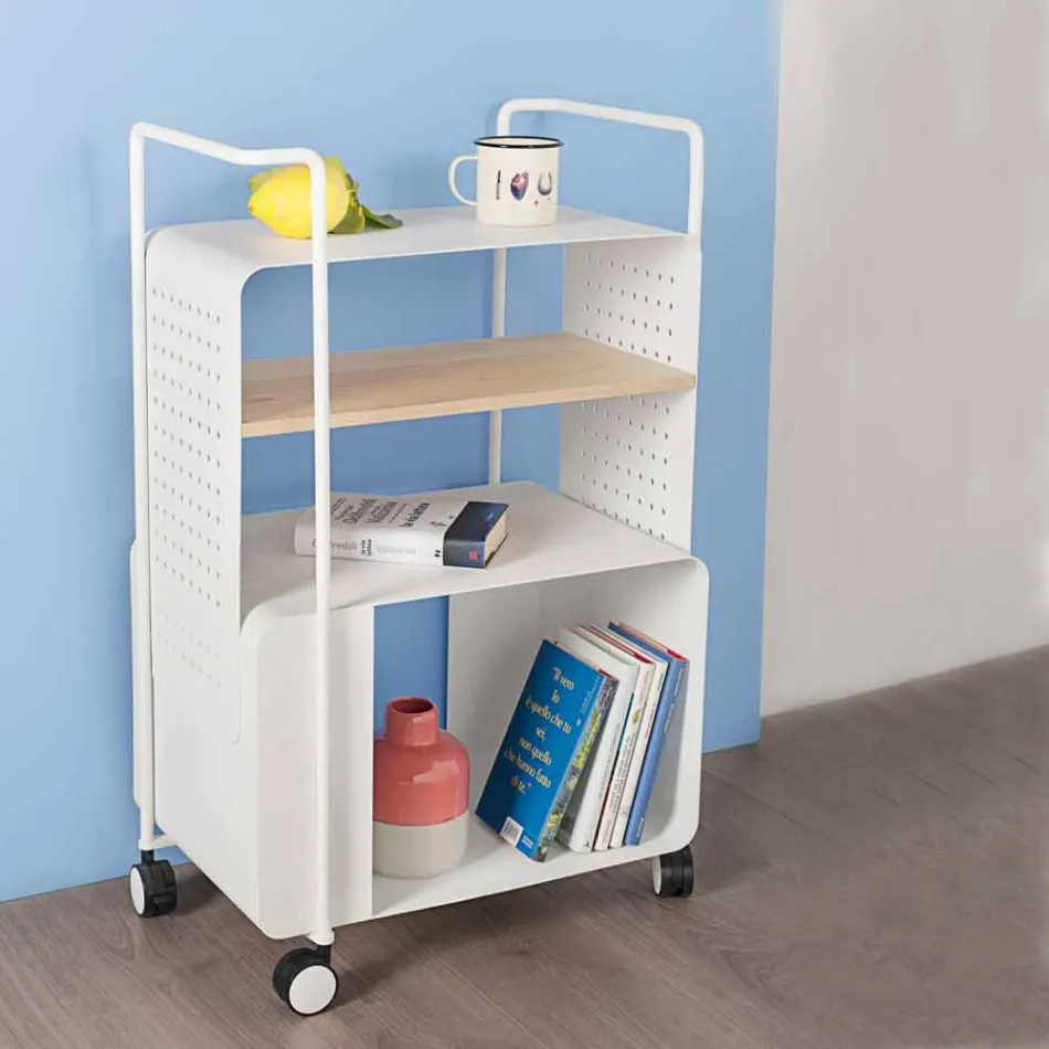 Design Trolley in Steel with Ash Top Made in Italy - Murella Viadurini