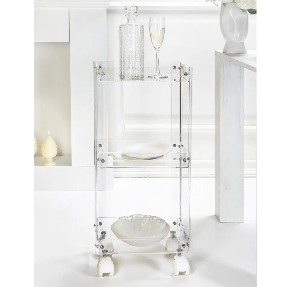 Food Trolley in Transparent Plexiglass Made in Italy - Galatius Viadurini