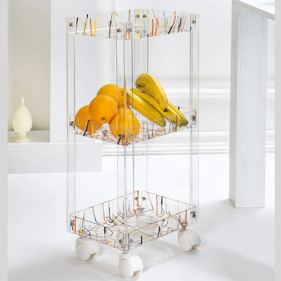 Food Trolley in Transparent Plexiglass Made in Italy - Galatius Viadurini