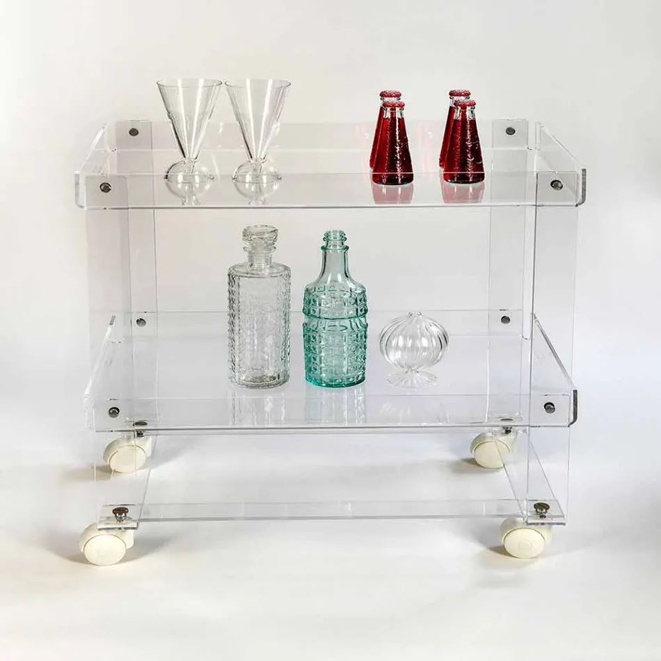 Modern trolley with 2 shelves L 60,5cm in Diso plexiglass Viadurini