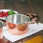 High Round Casserole in Hand Tinned Copper with Handle 24 cm - Giancarlo Viadurini