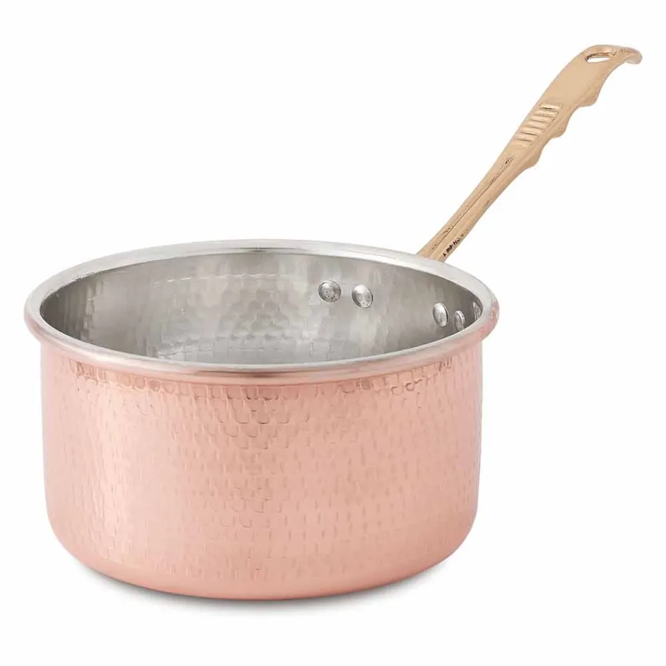 High Round Casserole in Hand Tinned Copper with Handle 24 cm - Giancarlo Viadurini