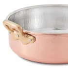 Low Casserole in Tinned Copper by Hand Round with 2 Handles 20 cm - Gianfranco Viadurini