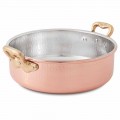 Low Casserole in Tinned Copper by Hand Round with 2 Handles 28 cm - Gianfranco