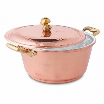 Hand Tinned Conical Oven Copper Casserole and Lid 24 cm - Marialuna Viadurini
