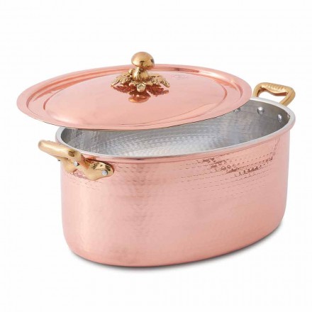 Oval Hand Tinned Copper Casserole for Oven and Lid 27x20 cm - Mariag Viadurini