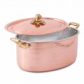 Oval Hand Tinned Copper Casserole for Oven and Lid 27x20 cm - Mariag