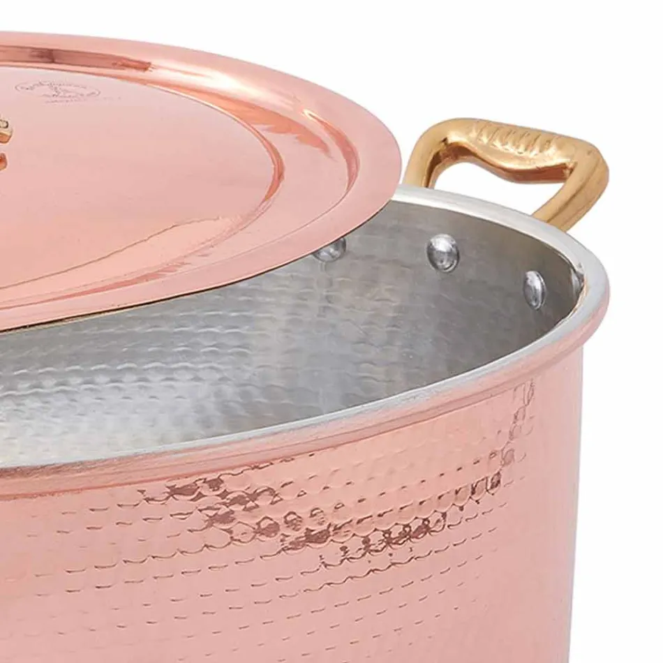 Oval Hand Tinned Copper Oval Casserole with Lid 31x22 cm - Mariag Viadurini