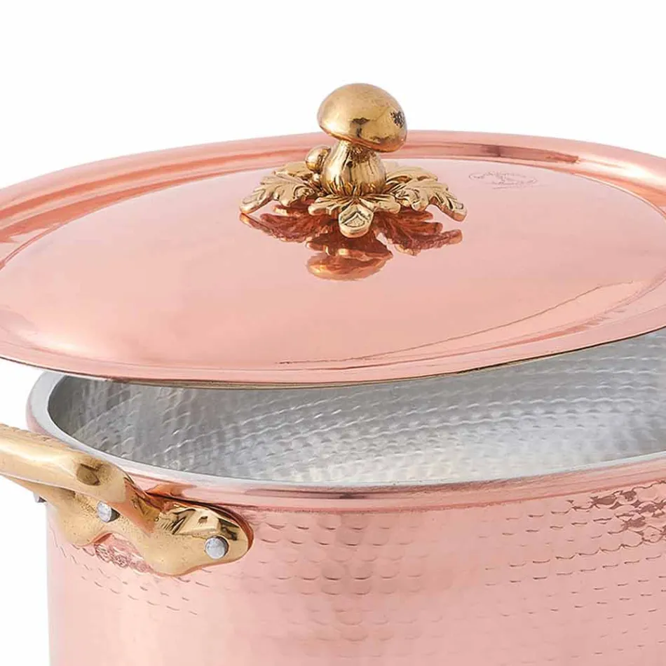 Oval Hand Tinned Copper Casserole for Oven and Lid 37x26 cm - Mariag Viadurini