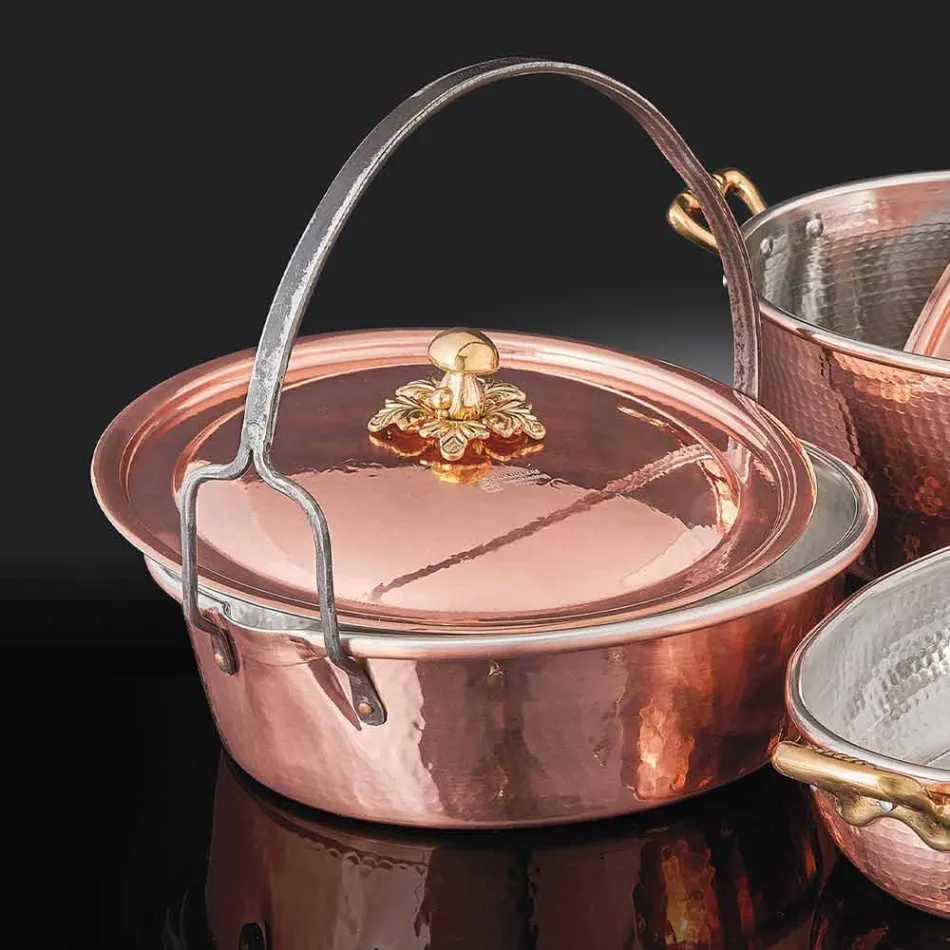 Hand Tinned Copper Casserole, Lid and Arched Handle 28 cm - Mariagiu Viadurini