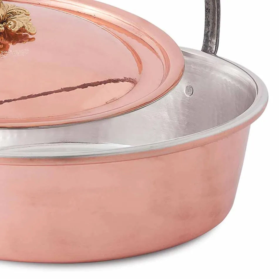 Hand Tinned Copper Casserole, Lid and Arched Handle 28 cm - Mariagiu Viadurini