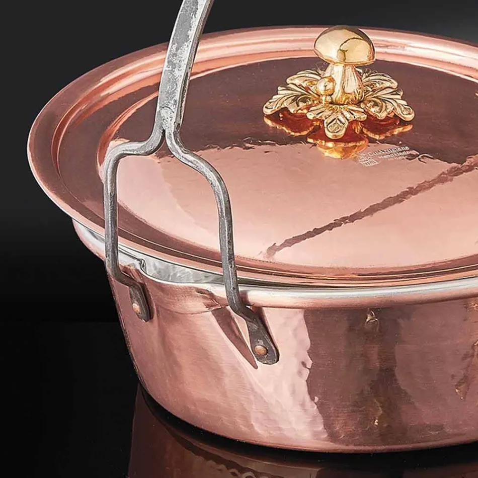 Hand Tinned Copper Casserole, Lid and Arched Handle 28 cm - Mariagiu Viadurini