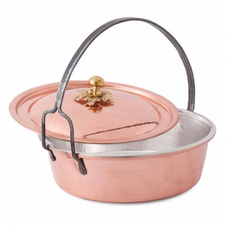 Hand Tinned Copper Casserole, Lid and Arched Handle 28 cm - Mariagiu Viadurini