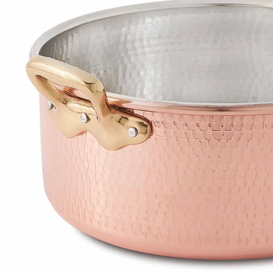 Medium Saucepan in Tinned Copper by Hand Round with 2 Handles 20 cm - Gianfranco Viadurini