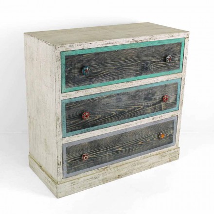 Artisan Chest of Drawers in Fir Wood with 3 Drawers Made in Italy - Monkey Viadurini