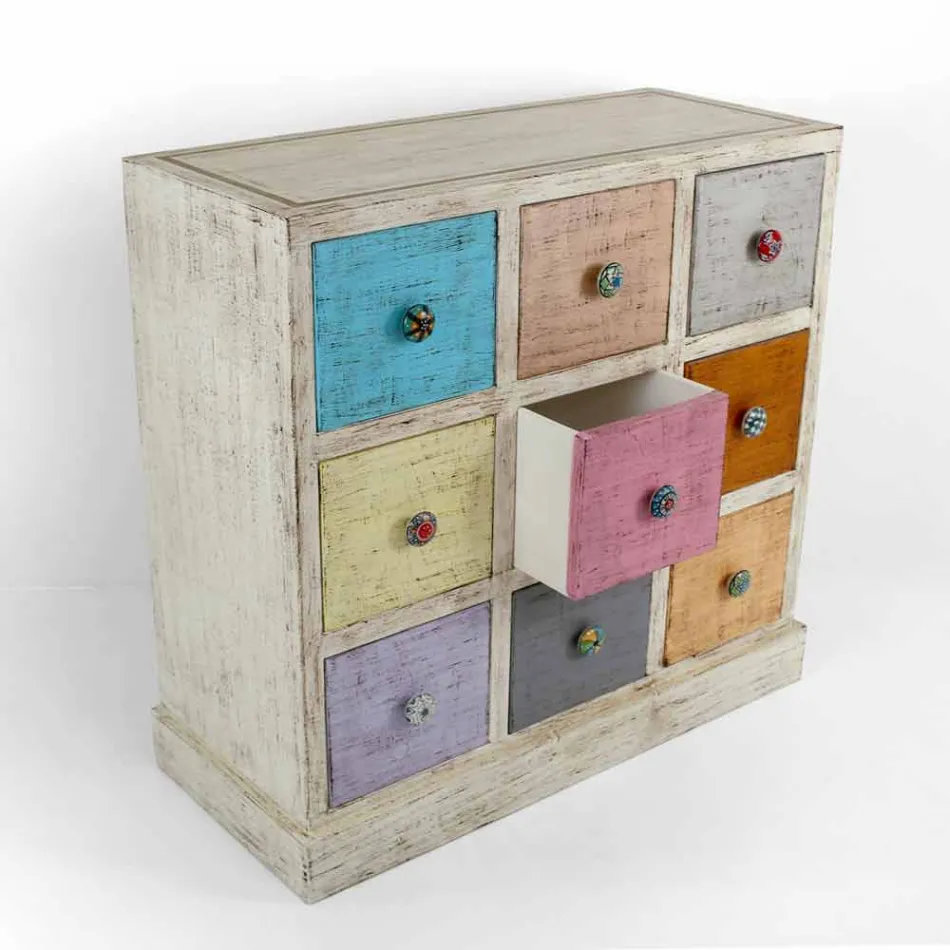 Artisan Chest of Drawers in Solid Wood with 9 Drawers Made in Italy - Pierrot Viadurini
