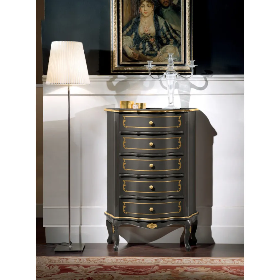 Bedroom Chest of Drawers with 5 Classic Wooden Drawers Made in Italy - Leonor Viadurini