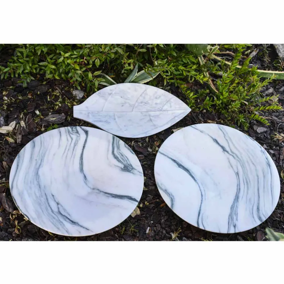 Centerpiece in Arabescato Marble with Leaf Shape Made in Italy - Treviso Viadurini