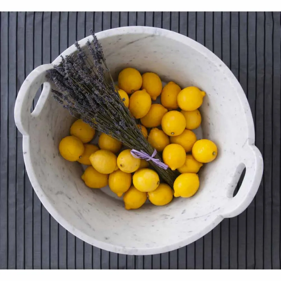 Basket in White Carrara Marble of Italian Luxury Design - Tinozzo Viadurini
