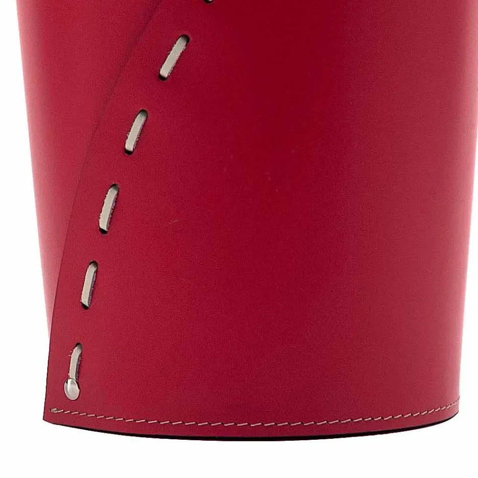 Leather waste paper basket for Servus office, handmade in Italy Viadurini