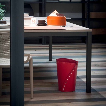 Leather waste paper basket for Servus office, handmade in Italy Viadurini