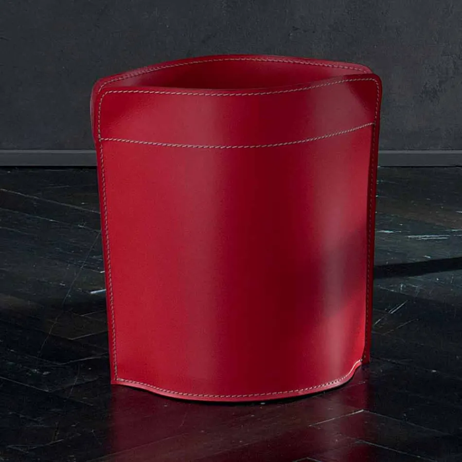 Waste paper basket made in Italy in regenerated Canistro leather Viadurini