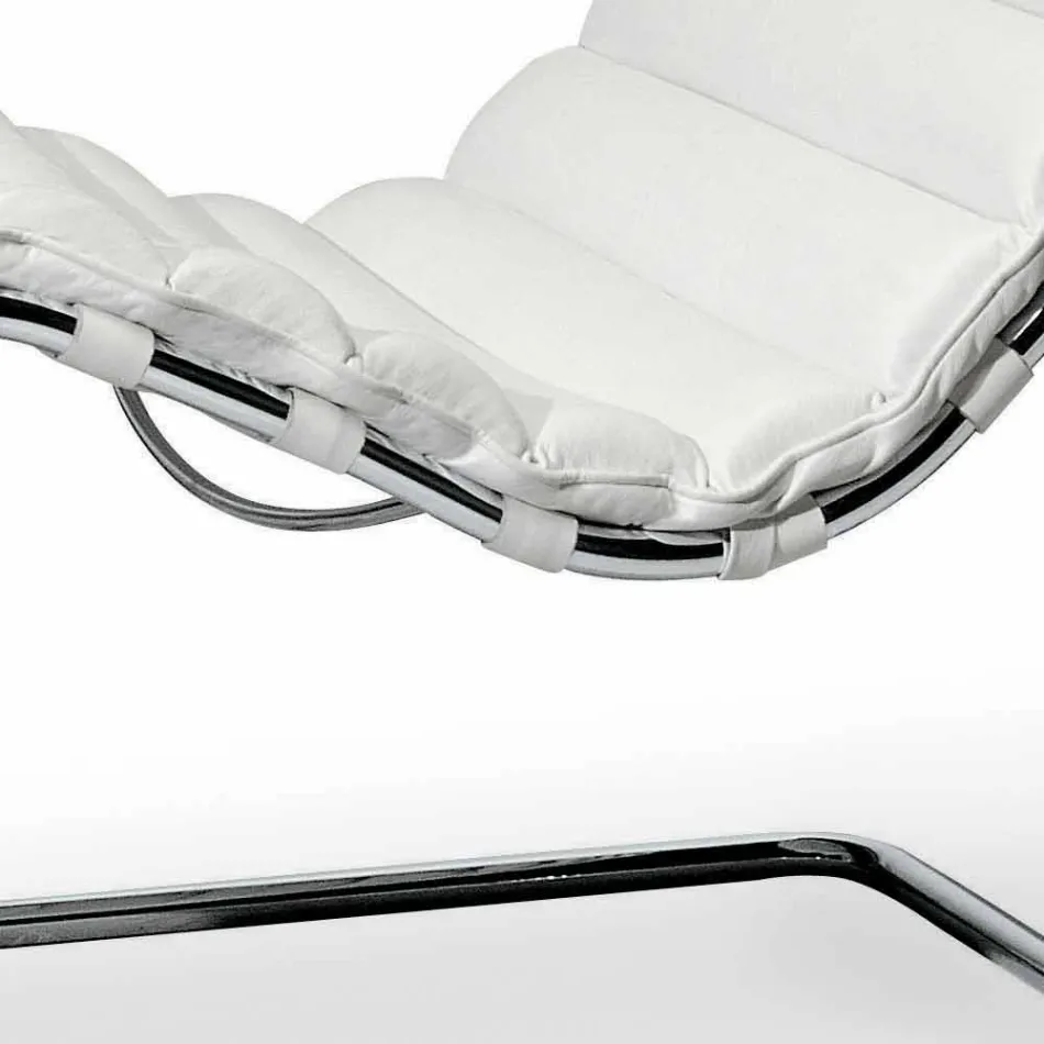Chromed Steel Chaise Longue with Leather Seat Made in Italy - Diamond Viadurini